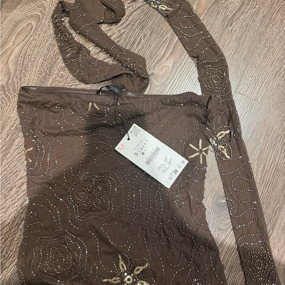 Zara Sequin Top Small Brown